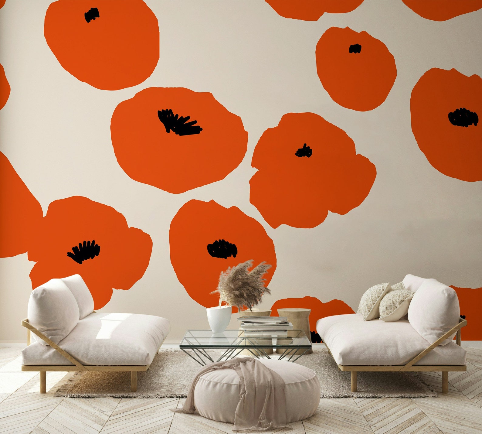 Poppy Flowers Wallpaper Abstract Floral Wall Mural Red Poppies Wall Art ...