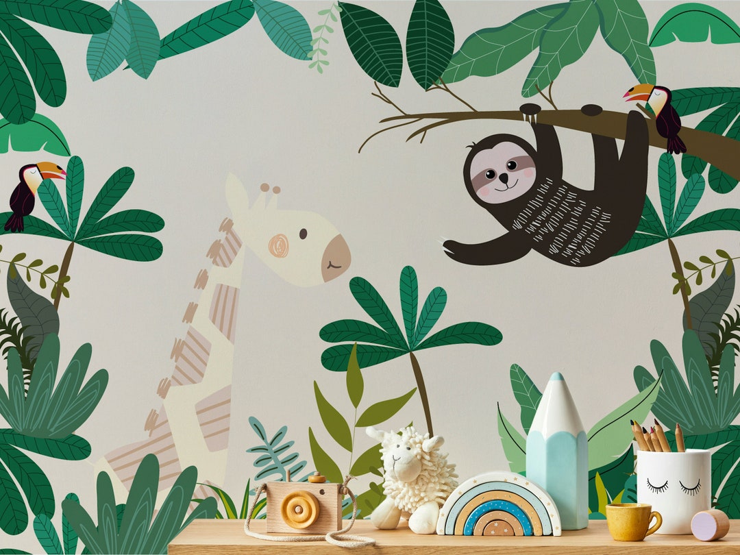 Tropical Jungle Animals Wallpaper: Peel and Stick Removable Wall Mural ...