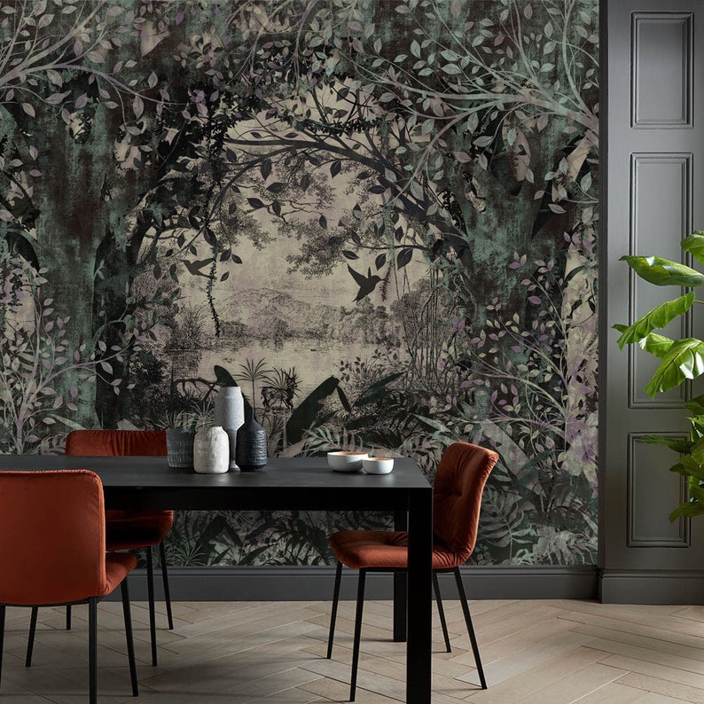 Landscape in Classic Old Style Vintage Forest Wallpaper Self Adhesive Peel and Stick Wall Murals Wall Decoration Scandinavian Removable image 6