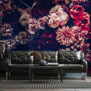 Vintage Style Colorful Flowers Floral Wallpaper Self Adhesive Peel and Stick Wall Mural Wall Decoration Scandinavian Design Removable