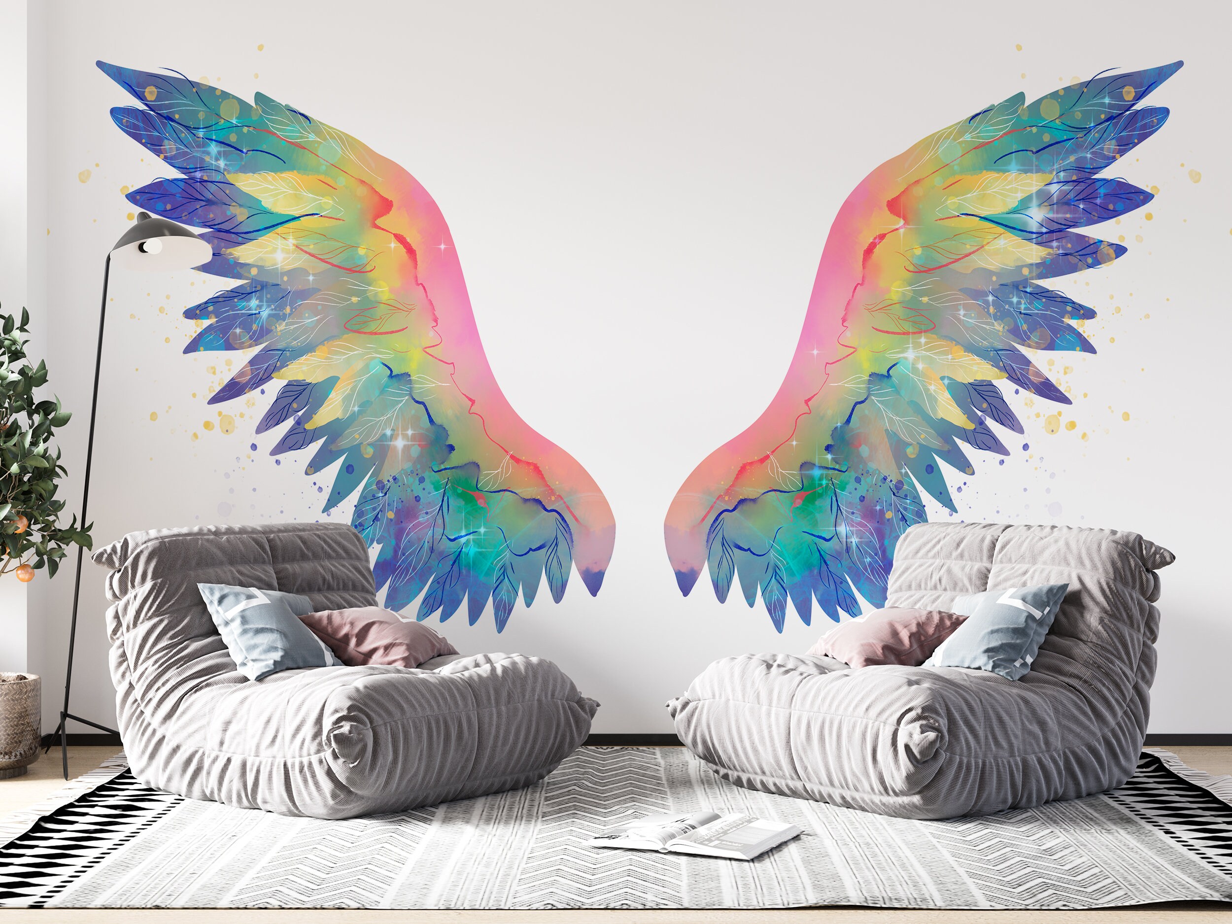 Colorful Angel Wings Wallpaper Modern Art Wall Decoration - Etsy Colorful Angel Wings Wallpaper Modern Art Wall Decoration - Etsy