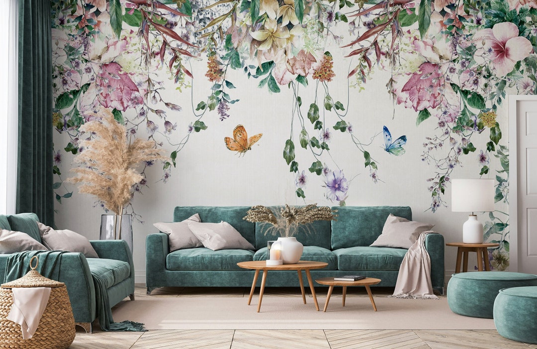 Colorful Flowers and Leaves Floral Wallpaper Self Adhesive Peel and ...