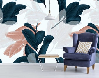 Leaves On The Background Abstract Dark Green Floral Wallpaper Self Adhesive Peel and Stick Wall Murals Wall Decoration Removable