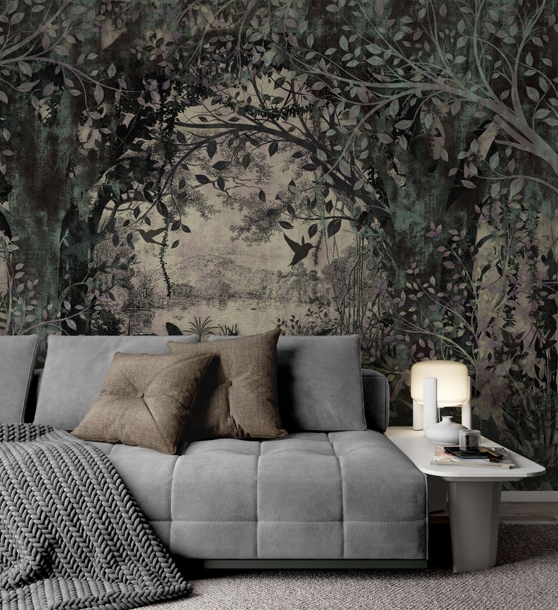 Landscape in Classic Old Style Vintage Forest Wallpaper Self Adhesive Peel and Stick Wall Murals Wall Decoration Scandinavian Removable image 4