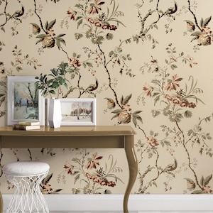 Vintage Style Floral Pattern 18th Century Luxury Chinoiserie Wallpaper Self Adhesive Peel and Stick Wall Mural Wall Decoration Removable