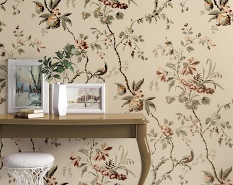 Vintage Style Floral Pattern 18th Century Luxury Chinoiserie Wallpaper Self Adhesive Peel and Stick Wall Mural Wall Decoration Removable
