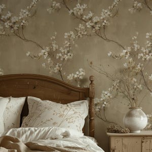 Beige Floral Wallpaper Blossom Peel And Stick Neutral Wall Mural