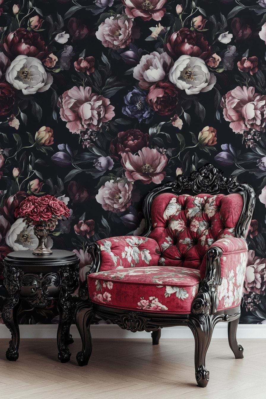 Dark Peony Wallpaper Floral Bouquet Peel and Stick Dramatic Wall Mural ...