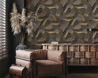 Gray Panel Gold Look Decor Geometric Background Wallpaper Self Adhesive Peel and Stick Wall Mural Wall Decoration Scandinavian Removable