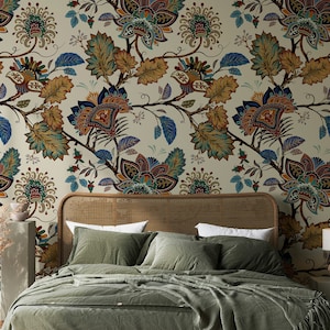 Ethnic Wallpaper Colorful Peel and Stick Floral Wall Mural Indian Wall Decor