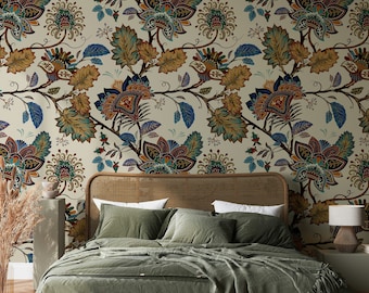 Papel pintado étnico colorido Peel and Stick Floral pared mural indio decoración de la pared