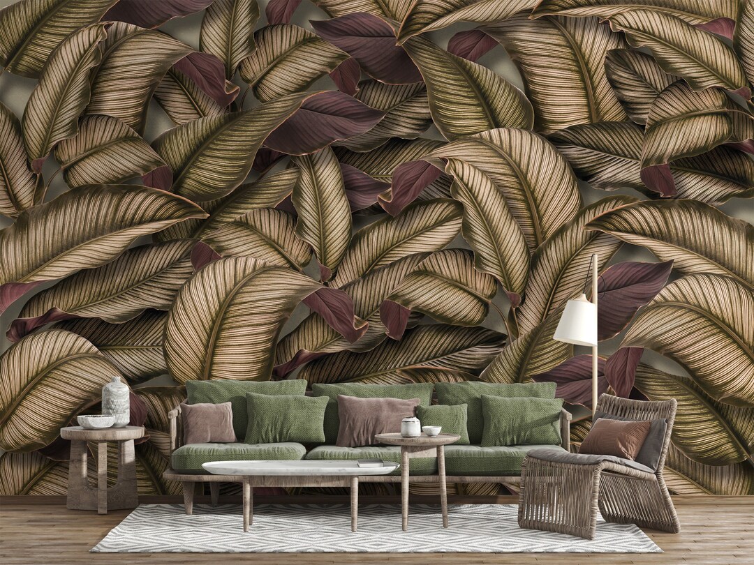 Green Leaves Wallpaper Exotic Peel and Stick Wall Mural Tropical Wall ...