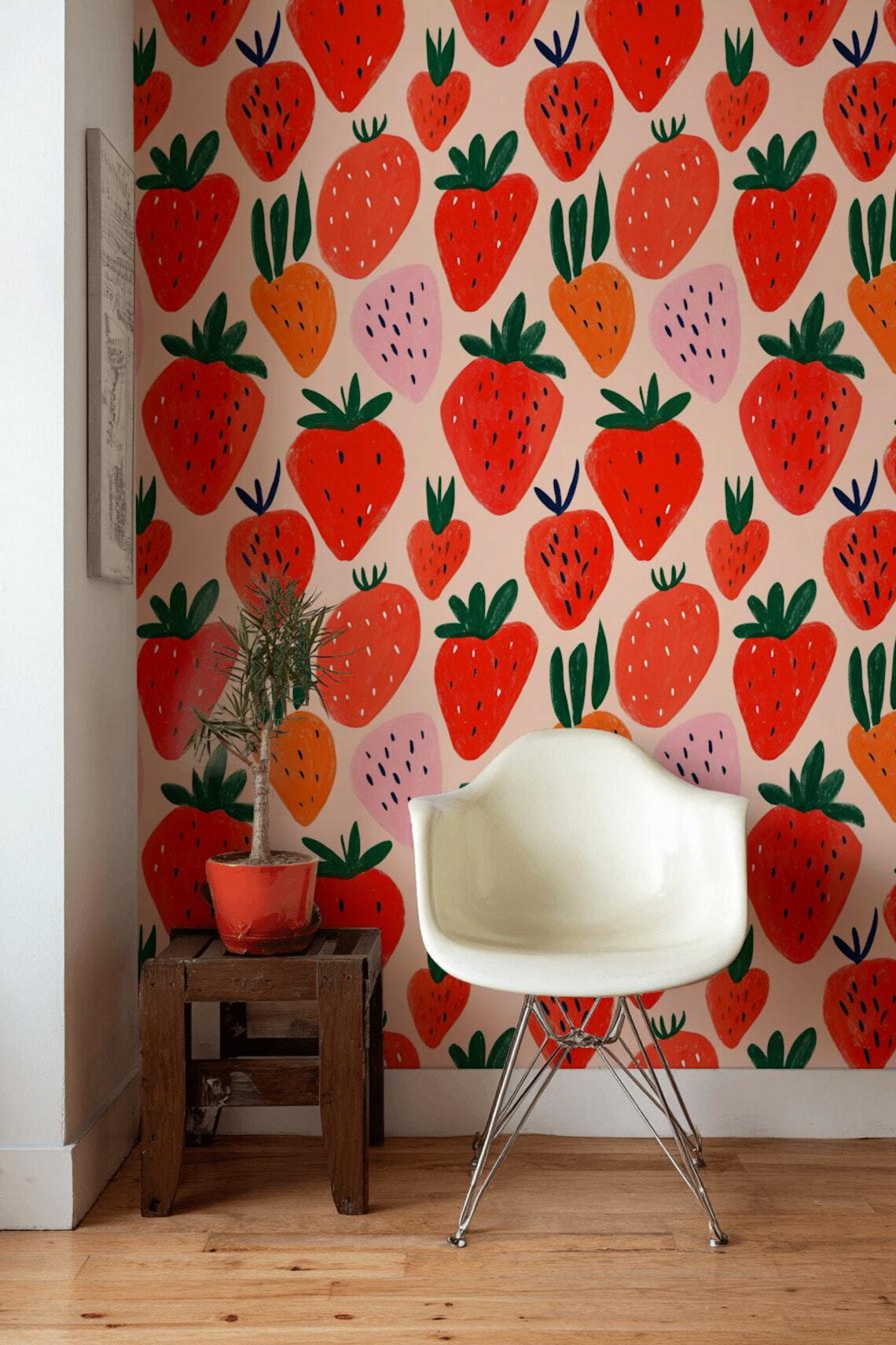 Strawberry Wallpaper Fruit Pattern Peel and Stick Colorful Wall Mural ...