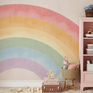 Pastel Rainbow and Clouds Kids Wallpaper for Nursery and Children's ...