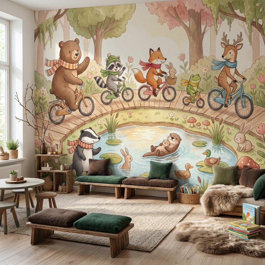 Woodland Animals Wallpaper for Nurseries Playful Forest Scene Design - Etsy