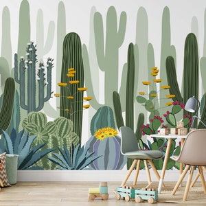 Carta da parati autoadesiva con cactus, piante esotiche, foresta selvaggia, stacca e attacca, decorazione murale, minimalista, scandinavo, rimovibile