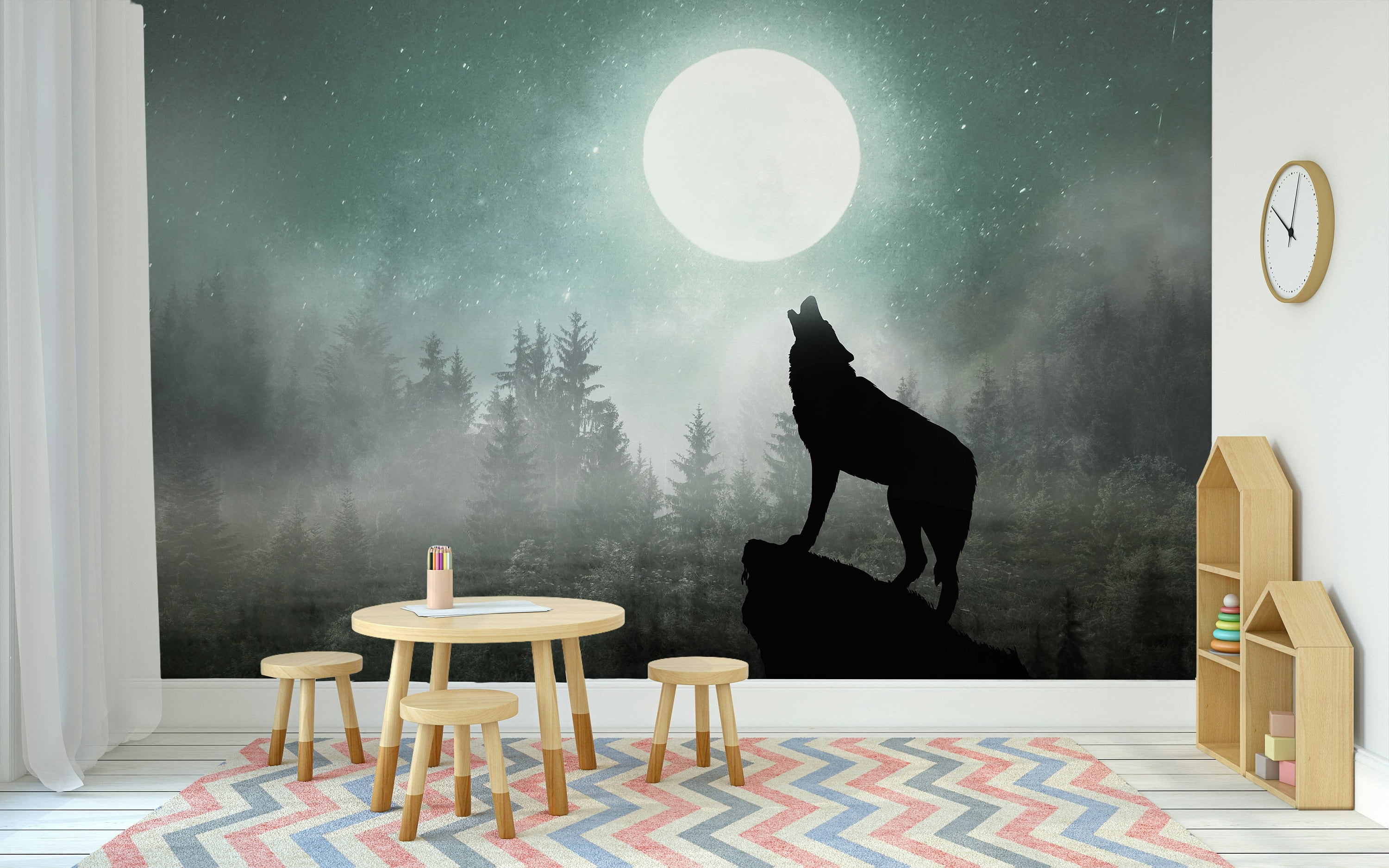 Decoration Wallpaper 3D Night Moon Animal Wolf Background Lining Murals 3D Living Room Bedroom Bedro Non-Woven Silk Custom 3D Wallpaper Paste Living - View #7