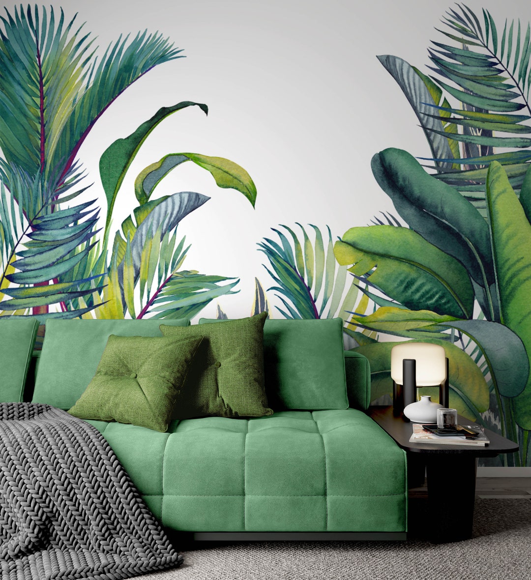Tropical Banana Palm Trees Banana Leaves Floral Wallpaper Self - Etsy