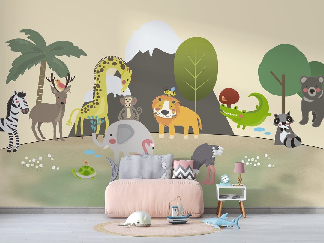 Cute Animals Wallpaper Peel and Stick Nursery Wall Mural - Etsy