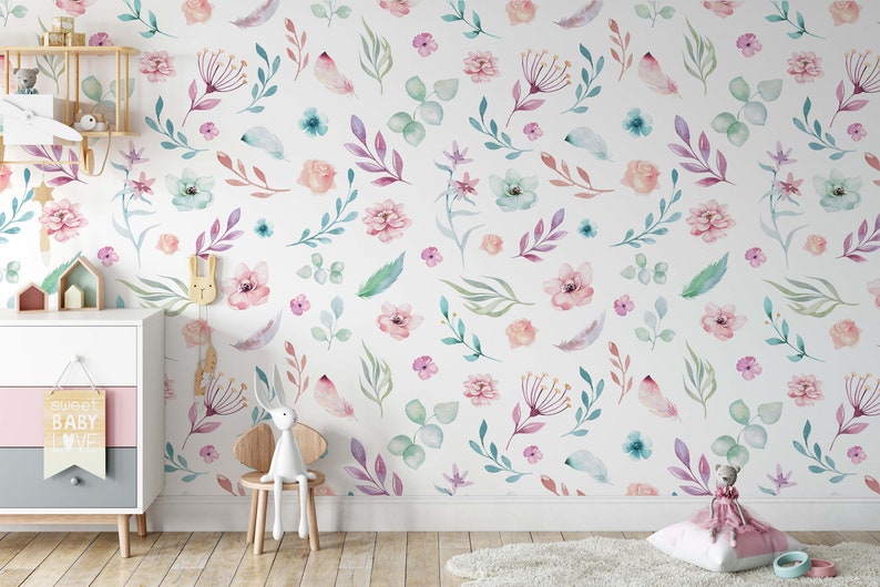 Watercolor Colorful Pattern Flowers Floral Design Wallpaper - Etsy