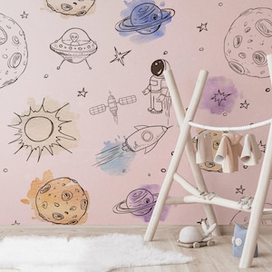 Oggetti Spaziali Astratti Meteoriti Astronauta Stelle Pianeti Carta da Parati Autoadesiva Peel and Stick Murales da Parete Decorazione da Parete Rimovibile