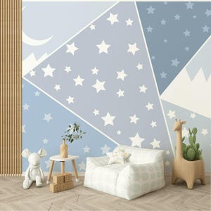 Carta da parati autoadesiva con forme geometriche triangolari, stelle, montagne, mezzaluna, decorazione murale rimovibile