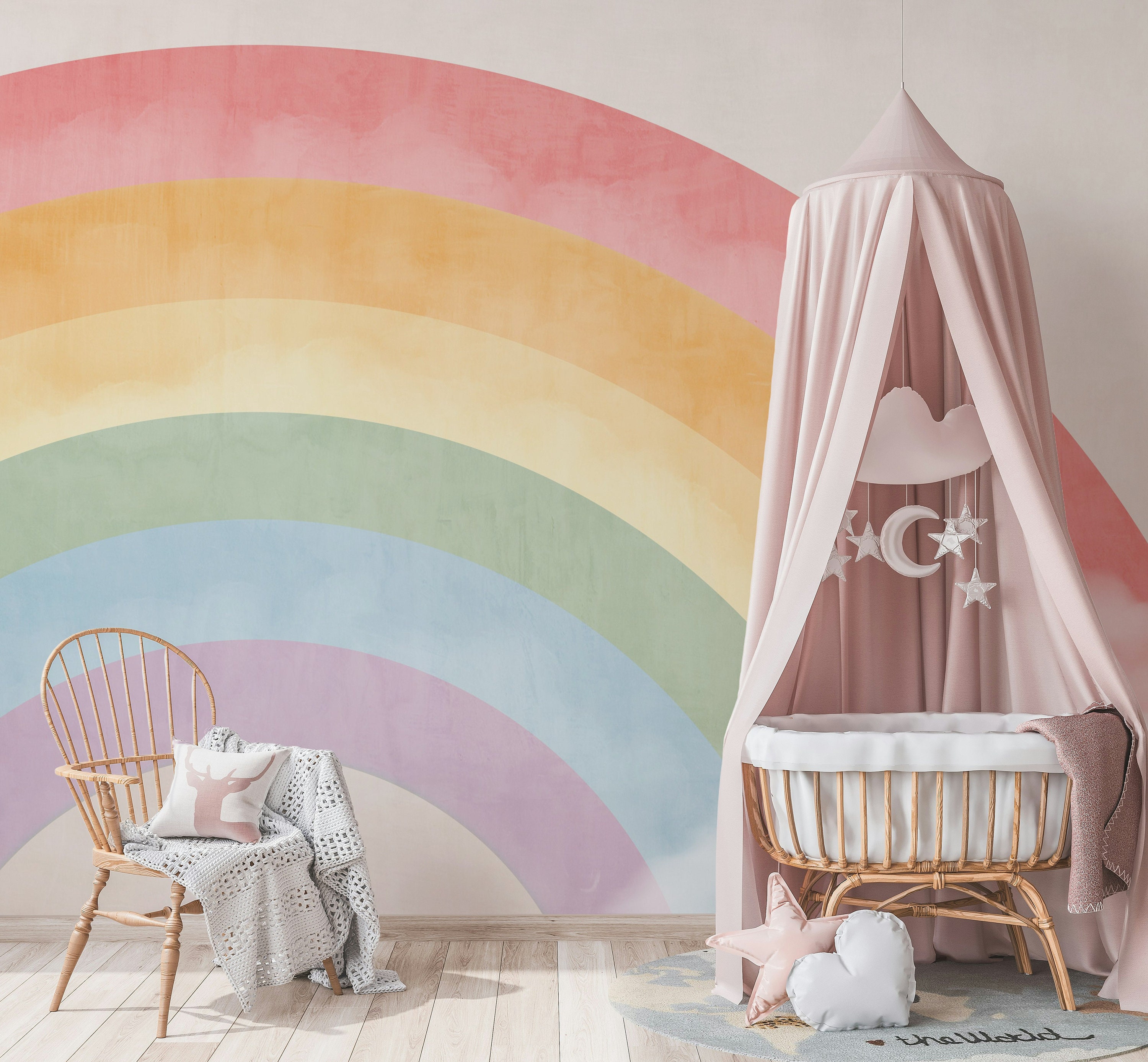 Pastel Rainbow and Clouds Kids Wallpaper for Nursery and Children's ...