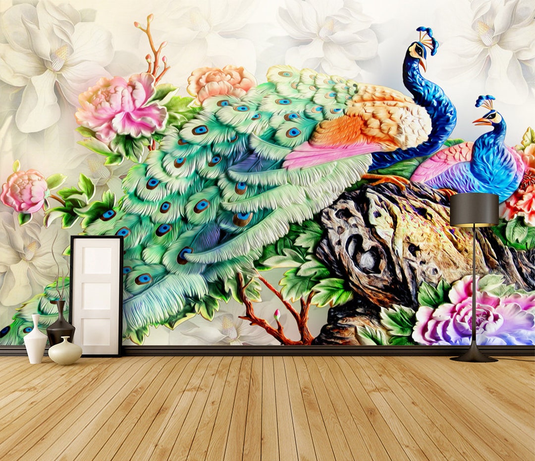 Multicolor Peacock Wallpaper Self Adhesive Peel and Stick Wall - Etsy