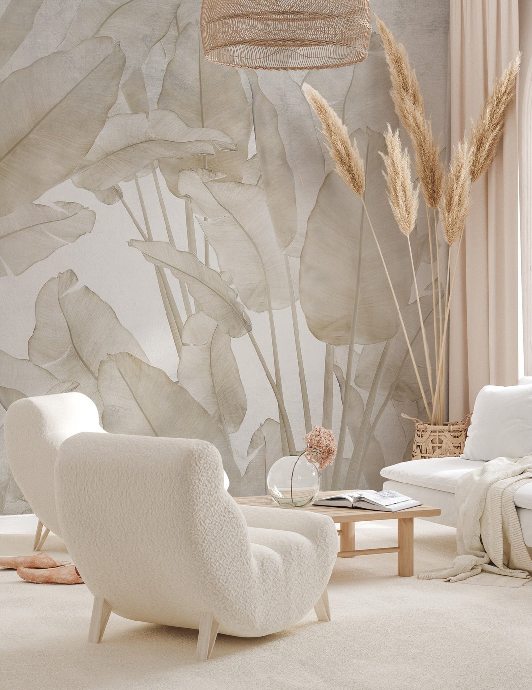Banana Leaf Wallpaper Tropical Wall Mural Beige Peel and Stick - Etsy