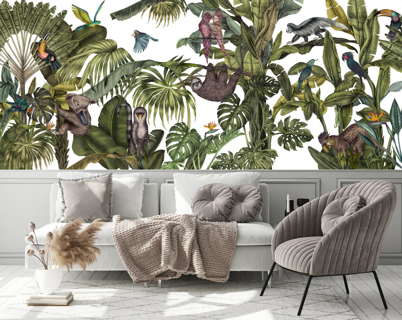 Tropical Wallpaper Jungle Peel and Stick Botanical Wall Mural Etsy