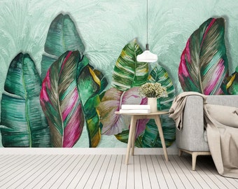 Large Colorful Tropical Palm Leaves Wallpaper Self Adhesive Peel and Stick Wall Mural Wall Decoration Minimalistic Scandinavian Removable