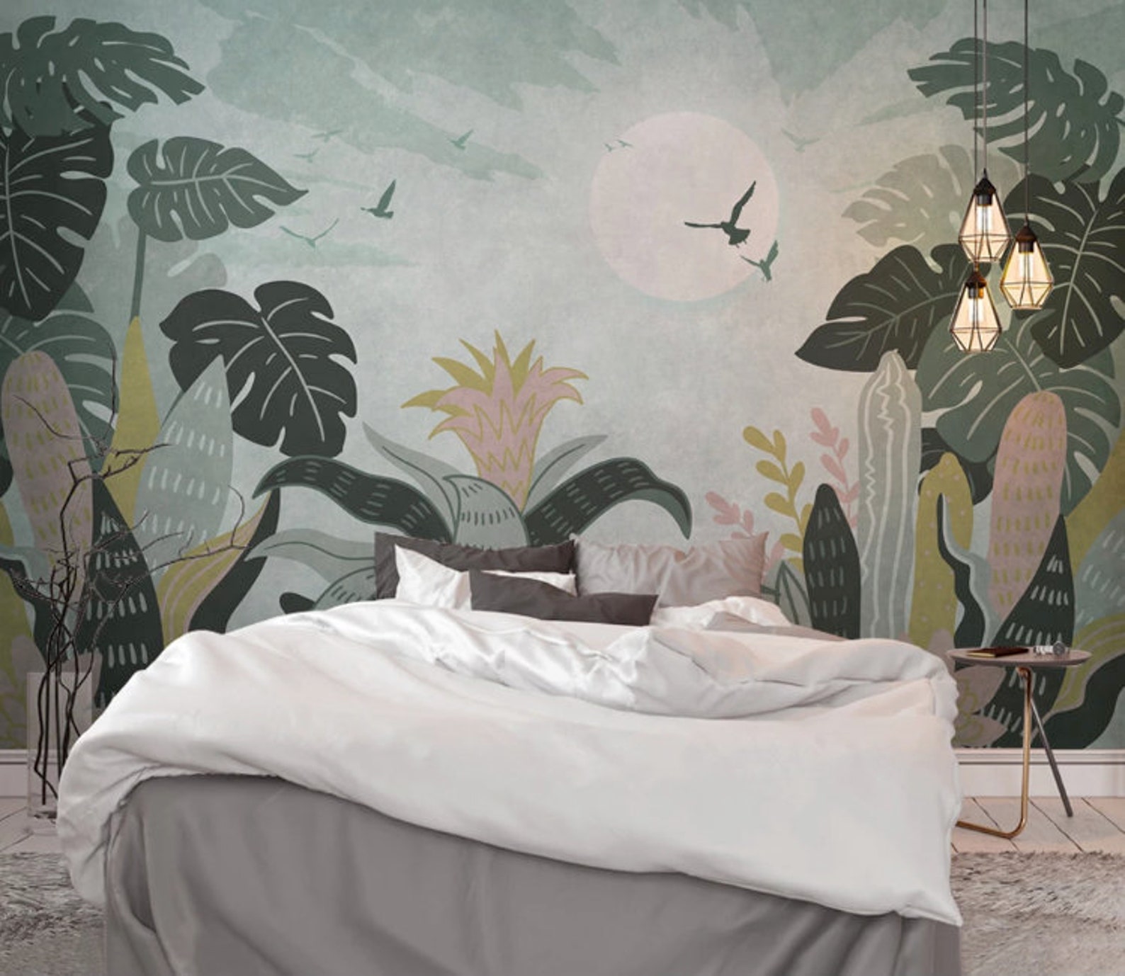 Dark Green Wallpaper Floral Peel and Stick Botanical Wall - Etsy