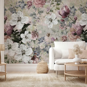 Watercolor Painting of Leaf and Flowers Pattern Background Wallpaper Self Adhesive Peel and Stick Wall Mural Wall Decoration Removable