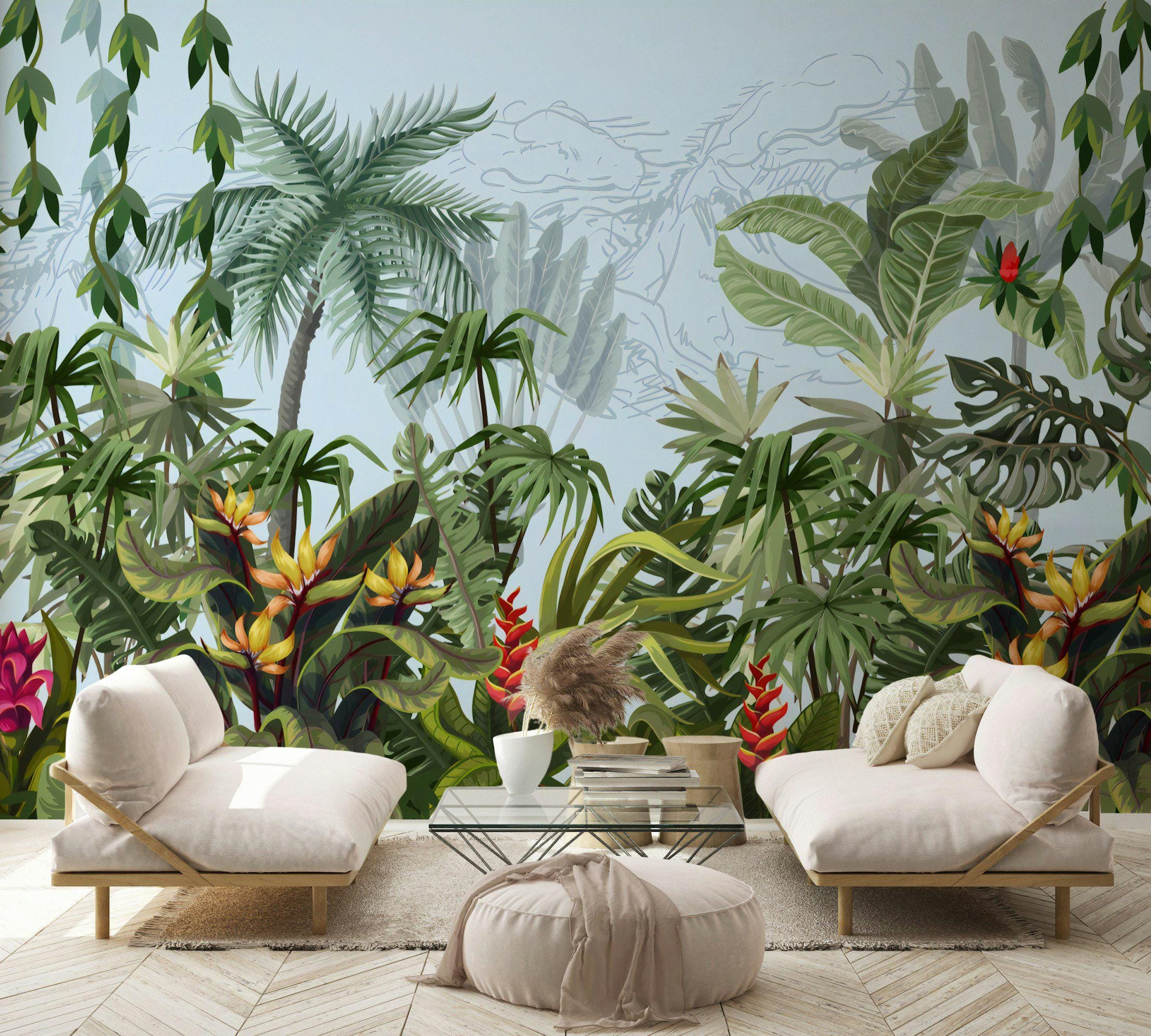 Tropical Jungle Peel and Stick Wallpaper, Scandinavian Design - Etsy