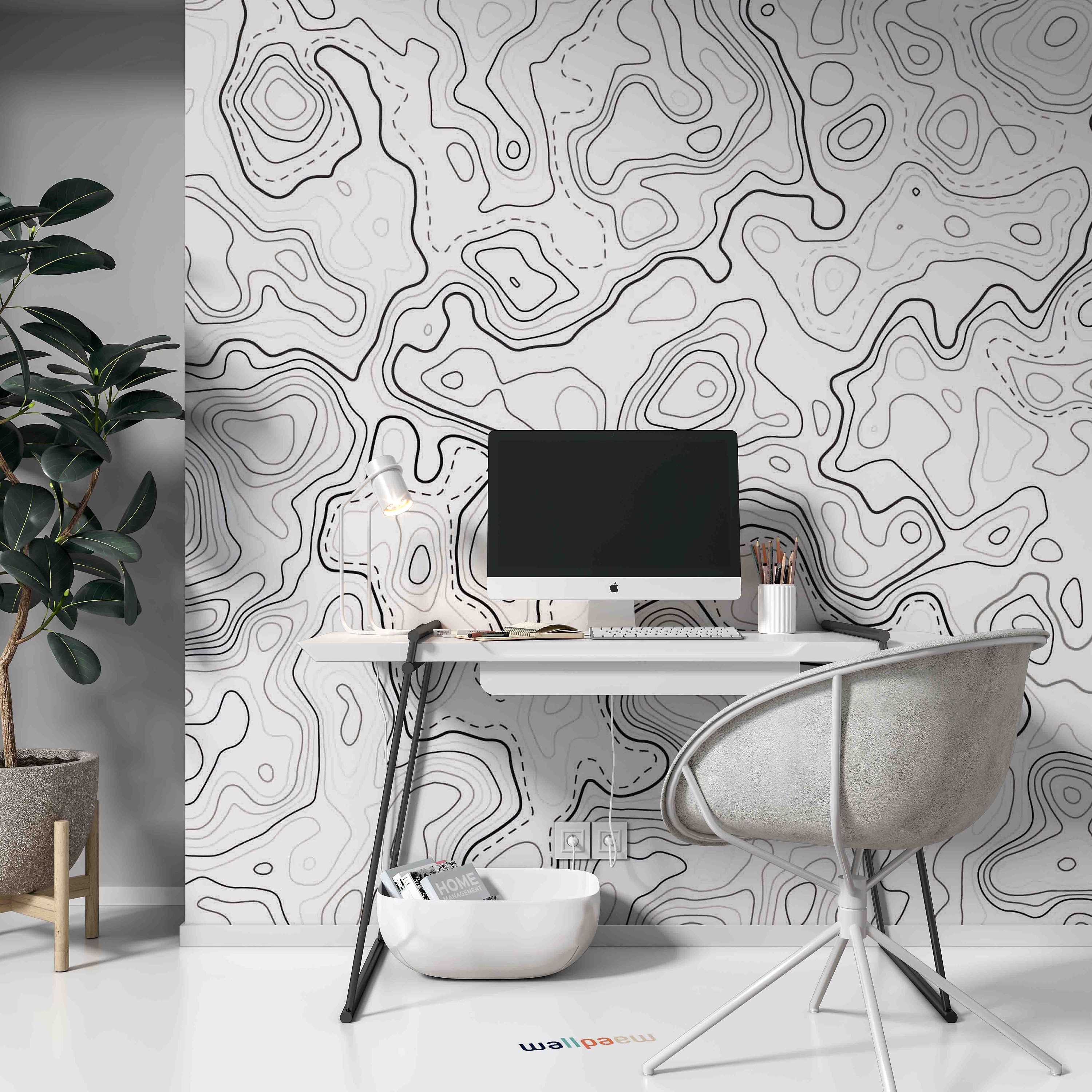 Topographic Topo Map Black White Background Wallpaper Self Etsy