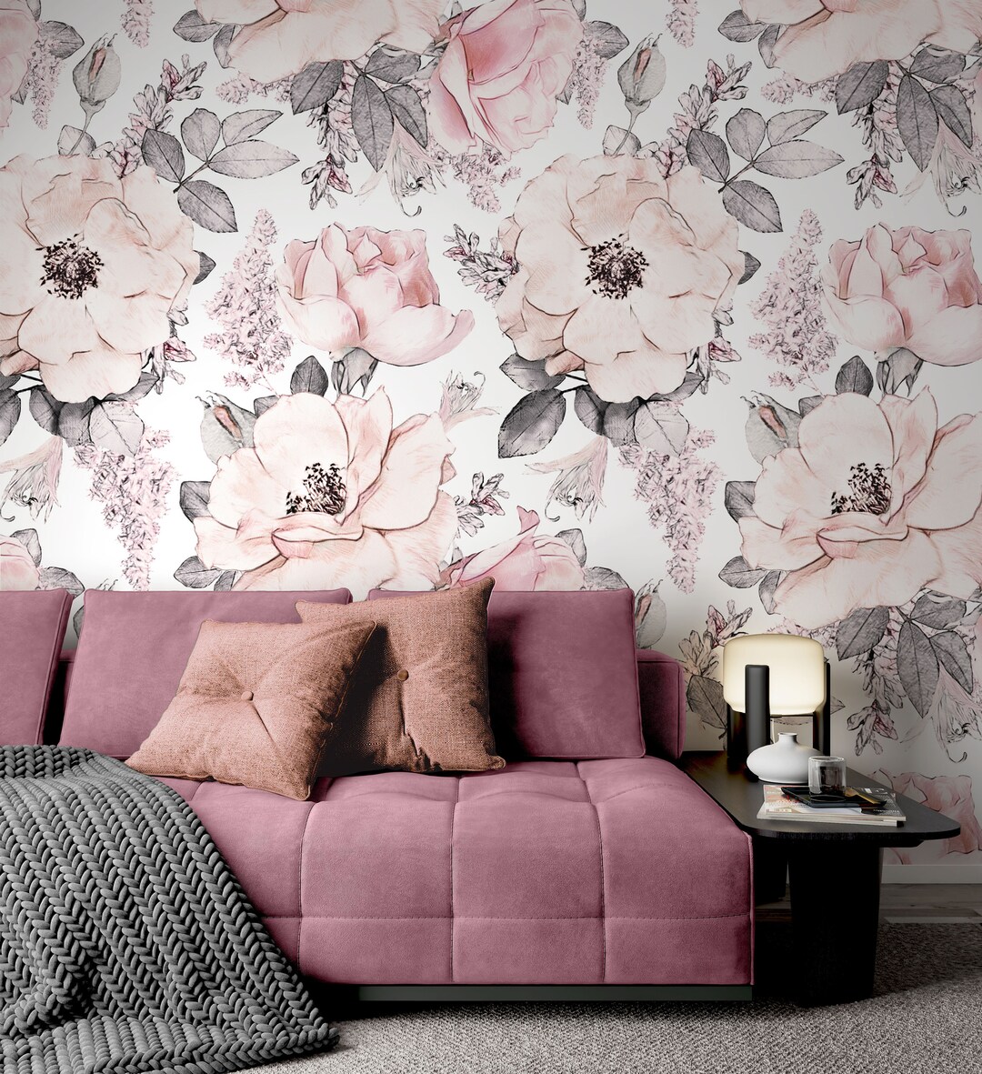 Pink Roses Floral Wallpaper, Self Adhesive Removable Wall Mural - Etsy