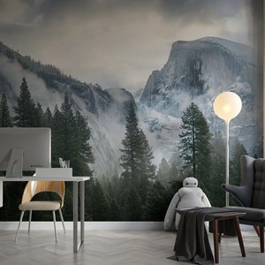 Landscape Wallpaper Snowy Forest Nature Wall Mural Mountain Peel and ...