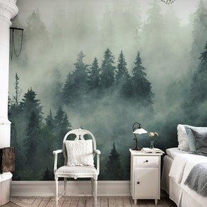 Misty Forest Wallpaper Mural, Peel and Stick Scandinavian Wall Decor - Etsy