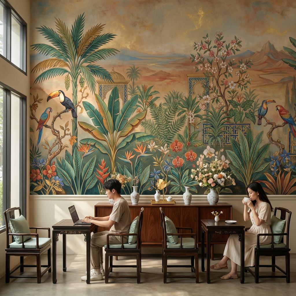 Tropical Paradise Wallpaper Mural for Living Room With Exotic Birds - Etsy