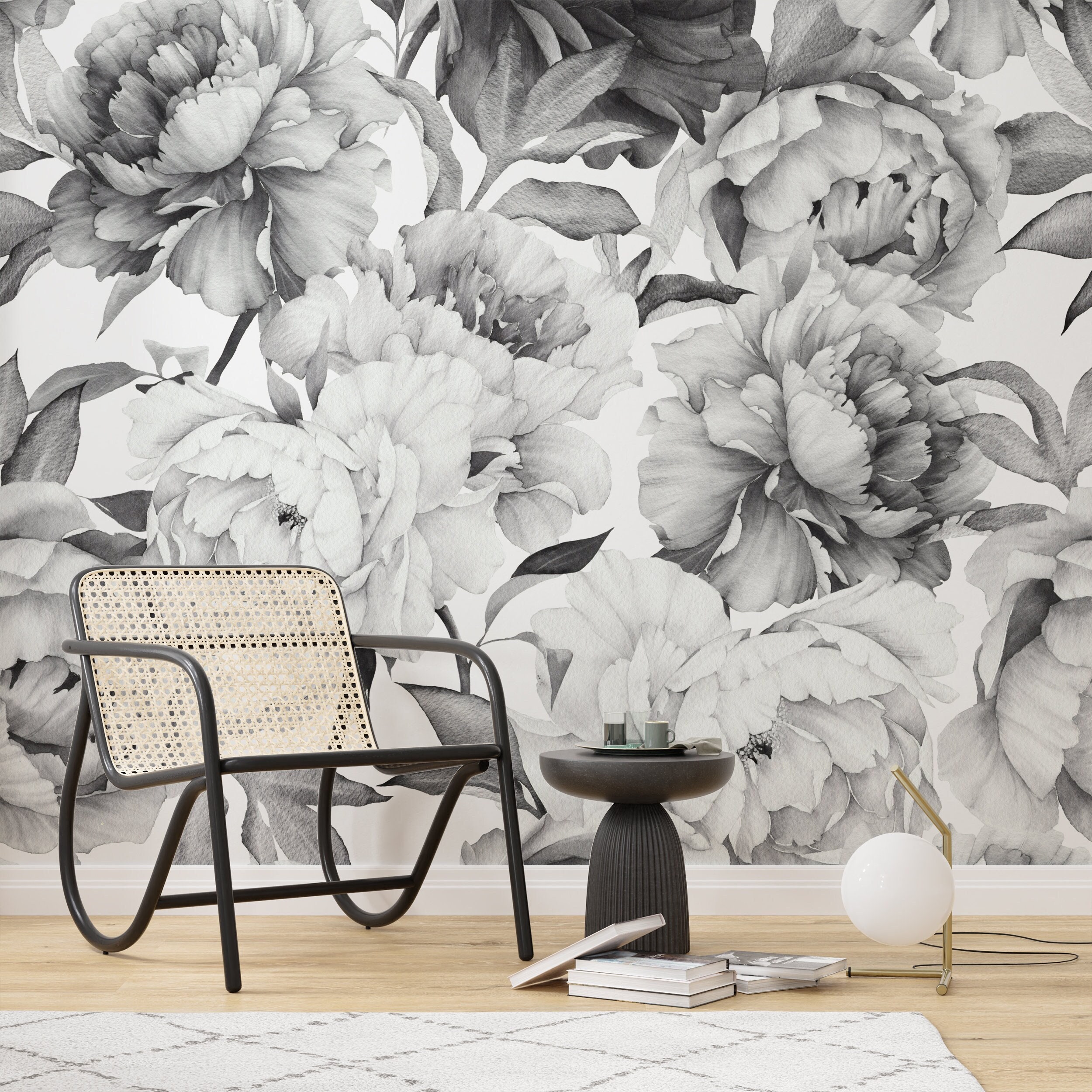 Buy Black and White Peony Wallpaper Removable Non Woven Vlies Online in  India  Etsy