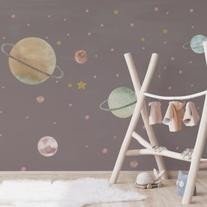 Carta da parati autoadesiva con stelle del sistema solare e altri pianeti, decorazione murale scandinava minimalista rimovibile