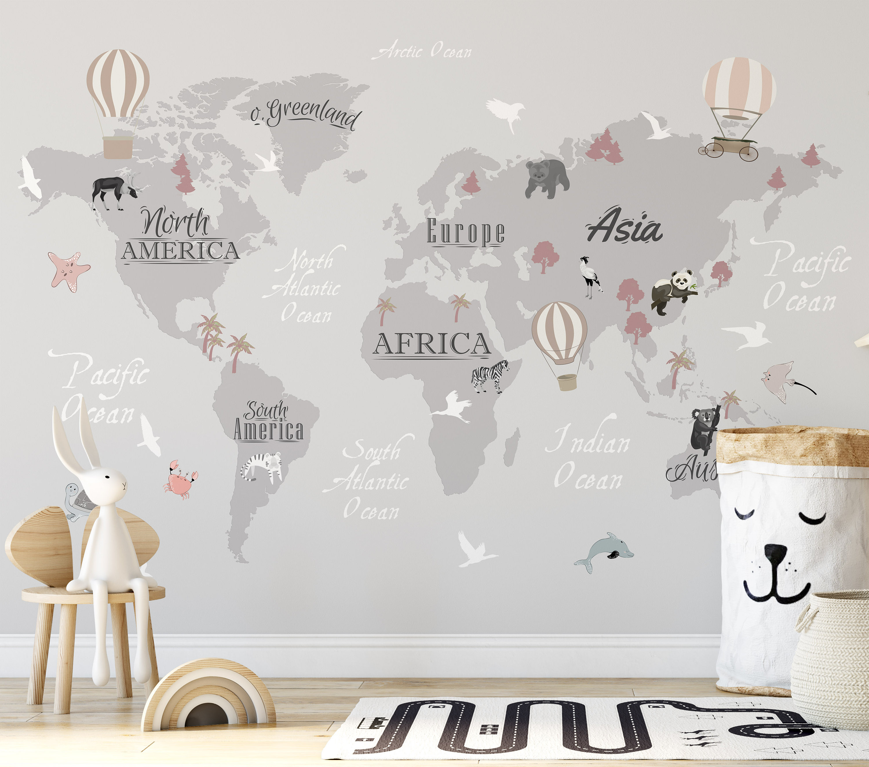 World Map Wallpaper Kids Room Peel and Stick Continental Wall Mural ...