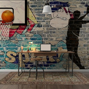 Pallacanestro Sport Palla Carta da parati Figura umana Parco giochi Autoadesiva Rimuovi e incolla Decorazione murale Decorazione scandinava Rimovibile