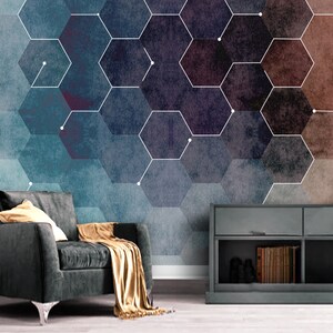 Dark Hexagon Geometric Wallpaper Self Adhesive Peel and Stick Wall Murals Wall Decoration Minimalistic Scandinavian Design Removable