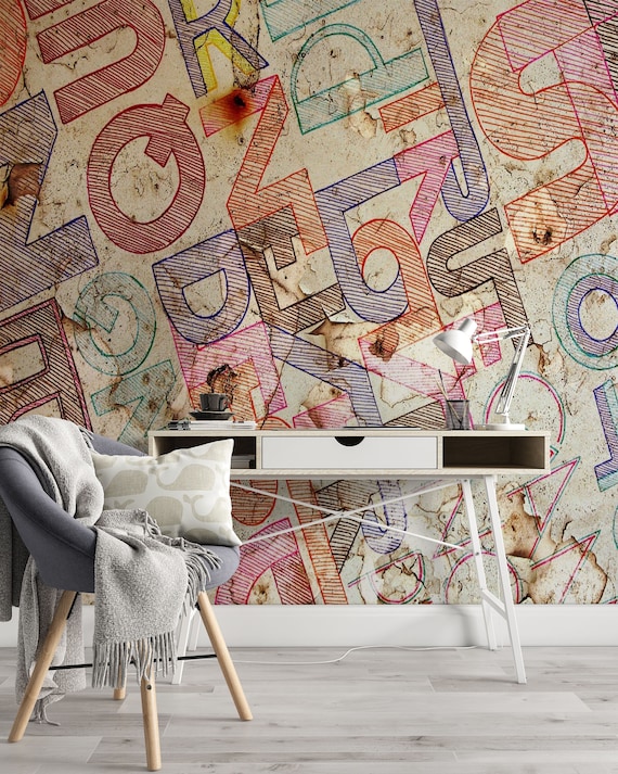 Hand Drawing Colorful Alphabet Letter Wallpaper Self Adhesive | Etsy