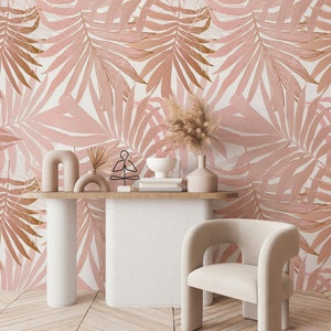 Foglie rosa su sfondo bianco Fiori Carta da parati floreale moderna Carta da parati autoadesiva staccabile e incollabile Decorazione murale rimovibile