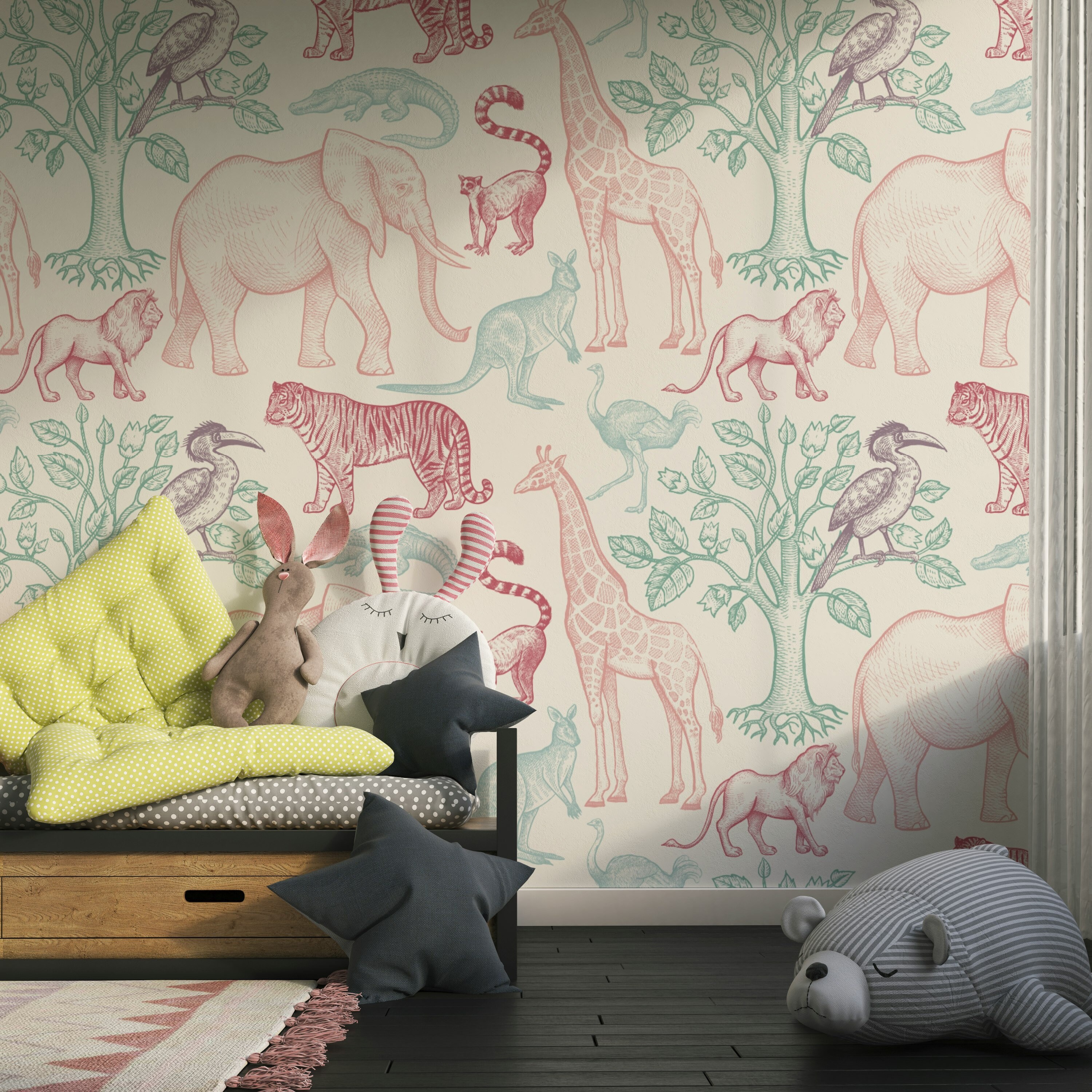 Anilmals Wallpaper Peel and Stick Kids Room Wall Mural - Etsy