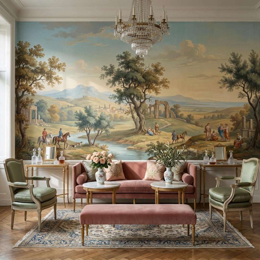 Pastoral Landscape Wallpaper Mural for Living Room With Italian Scenery ...