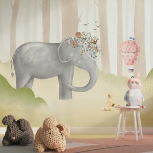 Animal Wallpaper Baby Elephant Peel and Stick Kids Wall Mural Nursery Wall Decoration