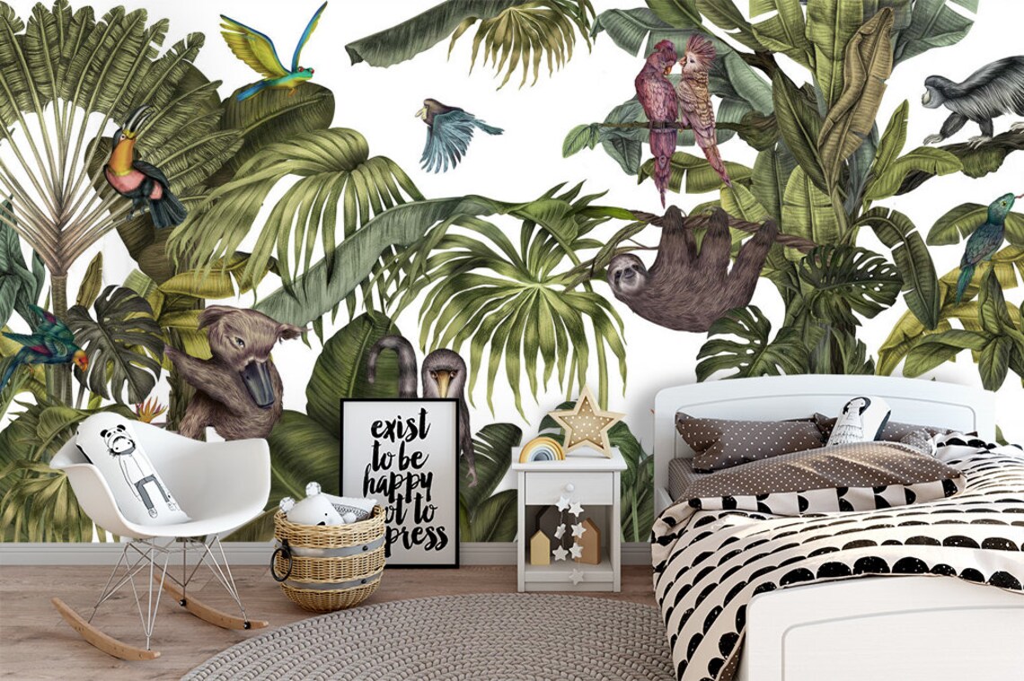 Tropical Wallpaper Jungle Peel and Stick Botanical Wall Mural - Etsy